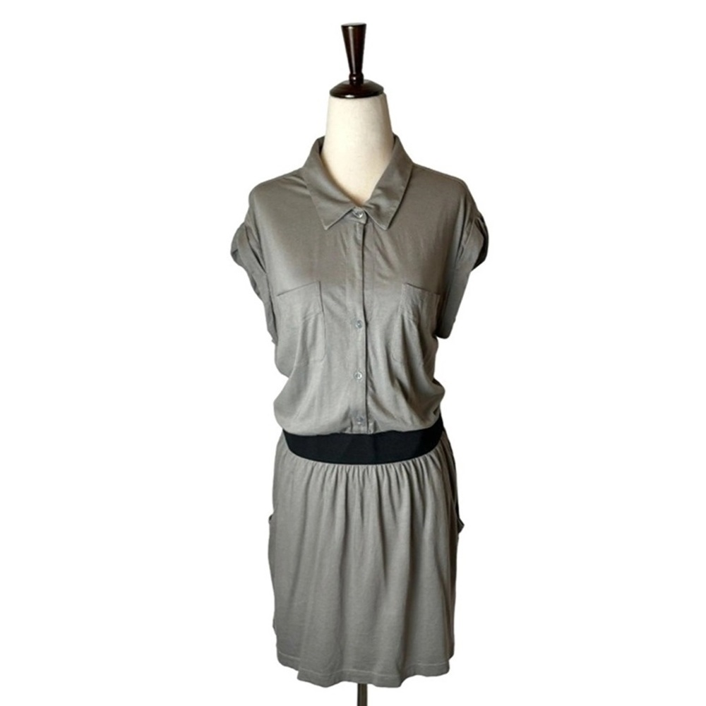 Theory Drop Waist Belted Blouson Shirt Dress